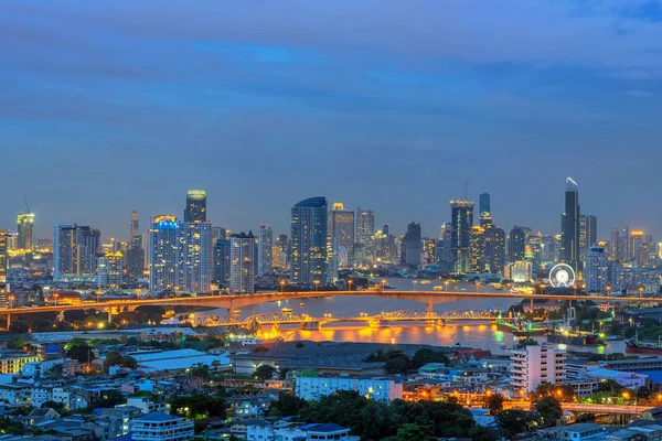 Panoráma Bangkok Üzleti Negyed Bangkok Thaiföld Twilight Felhőkarcoló — Stock Fotó