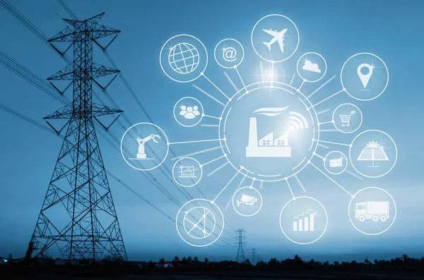 Concepto Industria Fábrica Inteligente Con Automatización Flujo Iconos Intercambio Datos — Foto de Stock