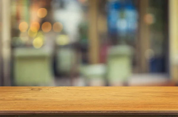 Tavolo Legno Vuoto Sfocato Sfondo Interno Della Caffetteria Con Immagine — Foto Stock