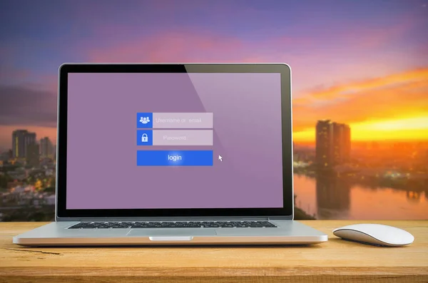 Laptop Sul Tavolo Con Login Touch Screen Login Box User — Foto Stock