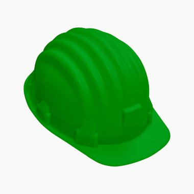 Yeşil kask izole kırpma yolunu üstten görünüm, güvenlik subayları için yeşil şapka ile beyaz arka plan üzerinde.