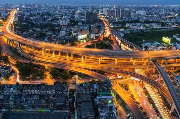 Panoráma Města Bangkok Obchodní Čtvrti Rychlostní Silnice Dálnice Noci Bangkok — Stock fotografie