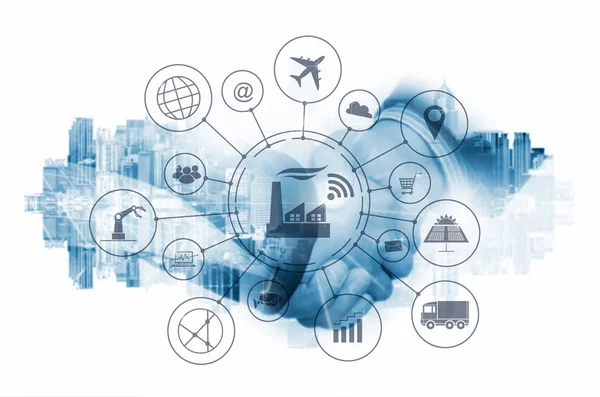 Concepto Industria Fábrica Inteligente Con Automatización Flujo Iconos Intercambio Datos —  Fotos de Stock