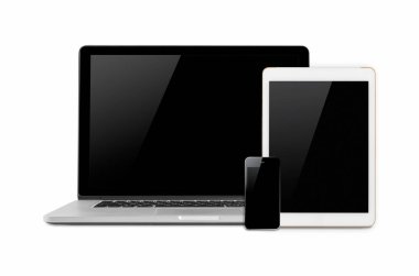 laptop smartphone ve tablet mockup beyaz arka plan.