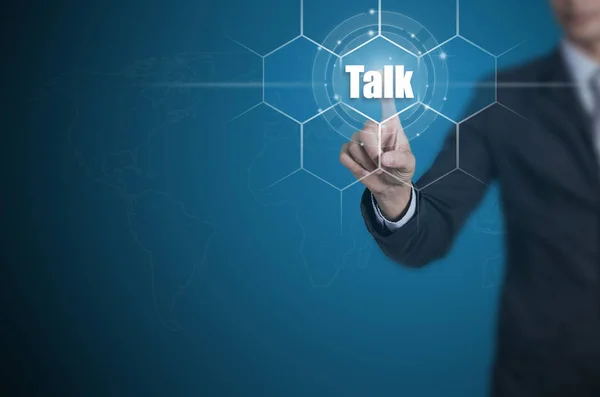 Empresario Pulsando Botón Interfaz Pantalla Táctil Seleccione Talk Concepto Negocio — Foto de Stock