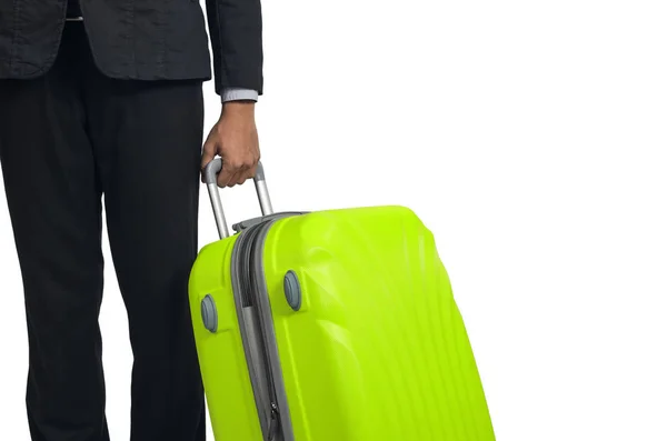 Businessman Suitcase Green Isolated White Background Clipping Path — Stock Photo, Image