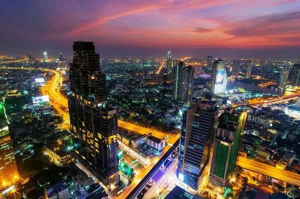 Bangkok Vista Con Rascacielos Distrito Financiero Bangkok Tailandia Crepúsculo —  Fotos de Stock