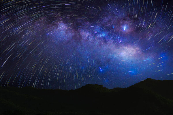 Detail from the milky way and Meteor shower at night, long speed exposure. 