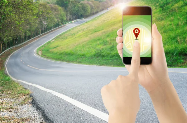 Inteligentny Ekran Dotykowy Telefon Ikonę Gps Gps Nawigacja Dojazdu Lokalizacji — Zdjęcie stockowe