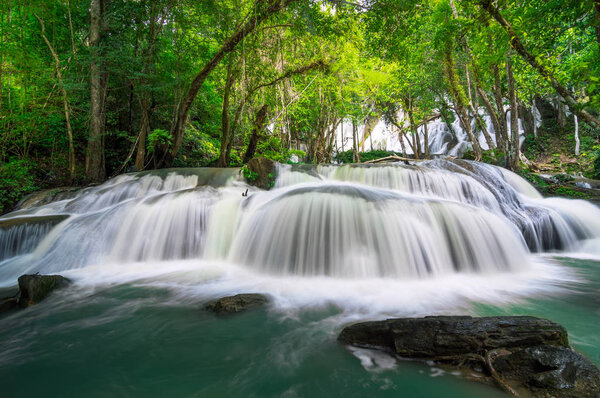 Pha Tad Waterfall is a three-tiered waterfall located deep inside the Khuean Srinagarindra National Park Kanchanaburi.