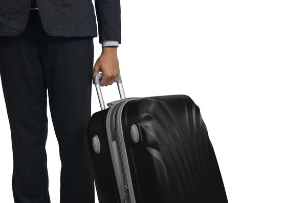 Businessman Suitcase Black Isolated White Background Clipping Path — Stock Photo, Image