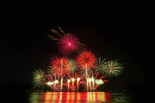 Fuegos Artificiales Colores Fondo Del Cielo Negro — Foto de Stock