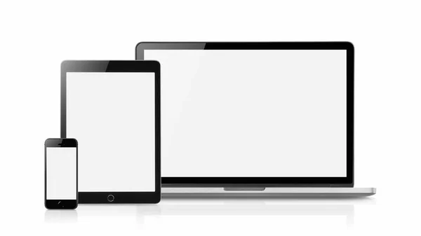 Laptop Smartphone Tablet Mockup Blank Screen Isolated White Background Concept — Stock Photo, Image