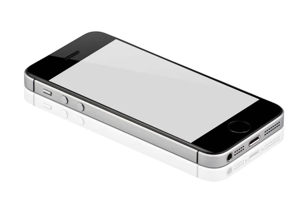 Black Mobile Isolated Reflection White Background White Blank Screen Displaying — Stock Photo, Image