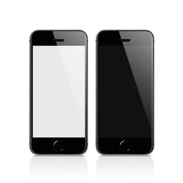 Stacked Black Mobile isolated with reflection on white background against black and white blank screen for mockup. Displaying for applications on the screen. Mobile technology connects.