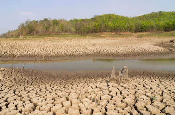 Globální Oteplování Sucha Létě Zem Suchá Nádrž Mae Moh Lampang — Stock fotografie