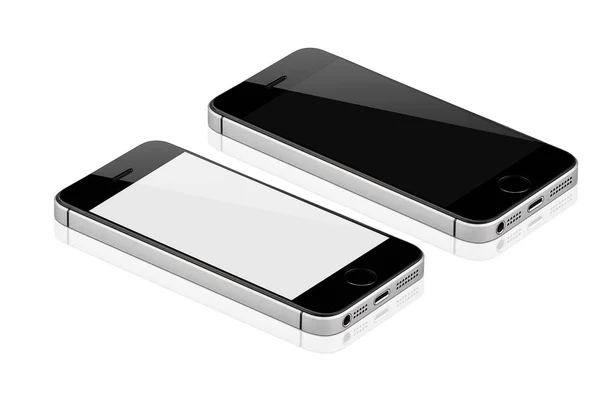 Gestapeltes Schwarzes Handy Isoliert Mit Reflexion Auf Weißem Hintergrund Gegen — Stockfoto