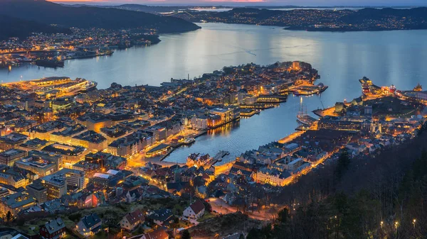 Vista Panorámica Bergen Desde Floyen Bergen Noruega Atardecer — Foto de Stock