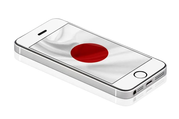 Vit Mobiltelefon Eller Smartphone Med Flagga Japan Skärmen Mobiltelefon Isolerad — Stockfoto