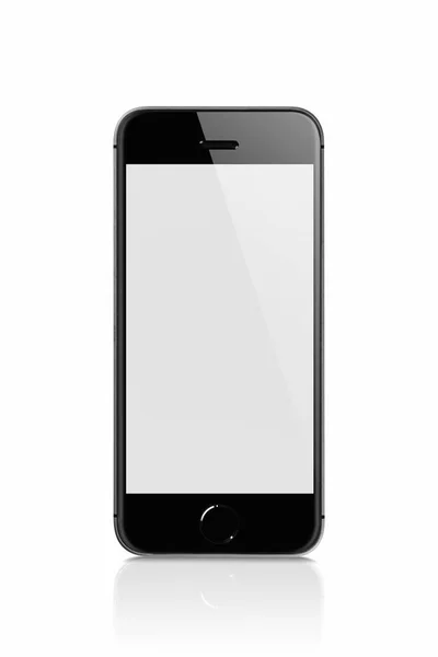 Black Mobile Isolato Con Riflessione Sfondo Bianco Sullo Schermo Bianco — Foto Stock