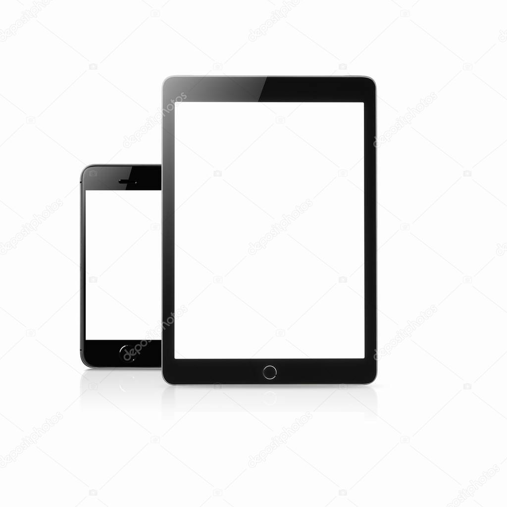 Tablet andsmartphone mockup with blank screen isolated on white background, Concept mockup. Copyspace for text.