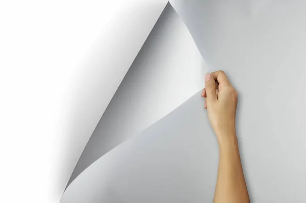 Change concept, Woman hand turning Blank paper page,  changing reality.