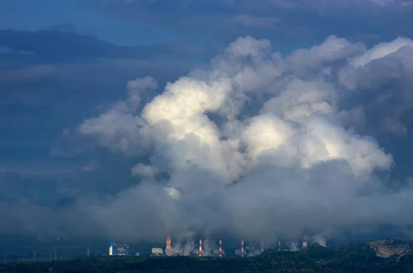 Luftverschmutzung Über Kohlekraftwerk Mae Moh Lampang Morgen Mit Nebel Vogelperspektive — Stockfoto