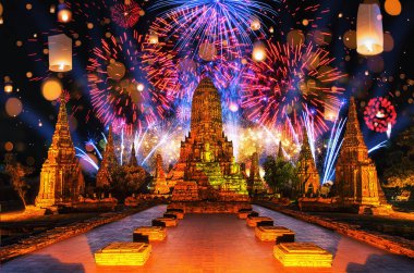 Manzara Ayutthaya Tarih Parkı Loy Krathong Festivali Ayutthaya, Tayland.