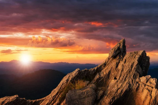 Prachtige Zonsondergang Hemel Met Flare Doi Pha Tang Chiang Rai — Stockfoto