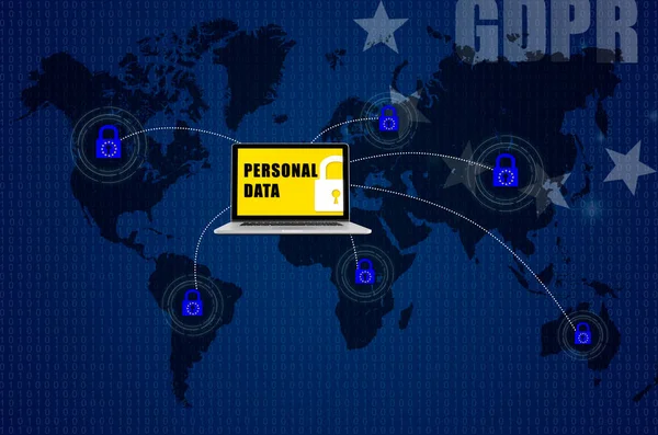 Padlock over world map and symbolizing the EU General Data Protection Regulation or GDPR. Designed to harmonize data privacy laws across Europe.