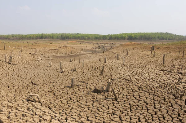 Réchauffement Climatique Sécheresse Été Sol Est Réservoir Sec Mae Moh — Photo