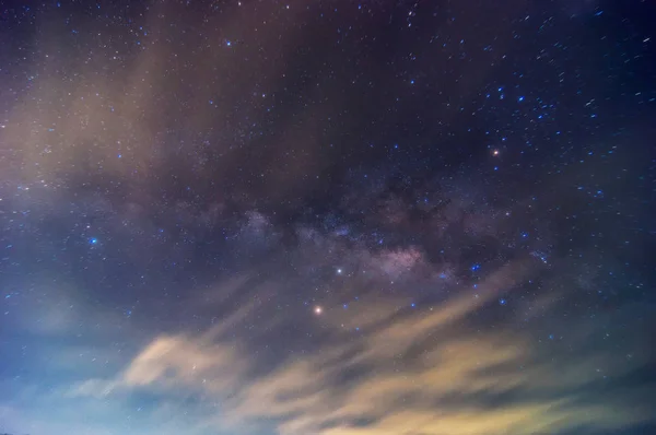 银河银河与恒星和空间尘埃在宇宙中 长时间曝光 — 图库照片