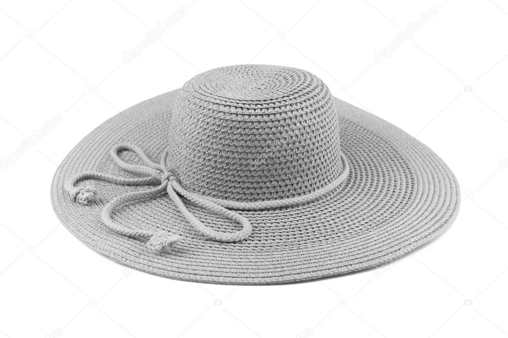 Elegant woman hat or Large summer straw hat isolated on white background.