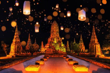 Manzara Ayutthaya Tarih Parkı Loy Krathong Festivali Ayutthaya, Tayland.