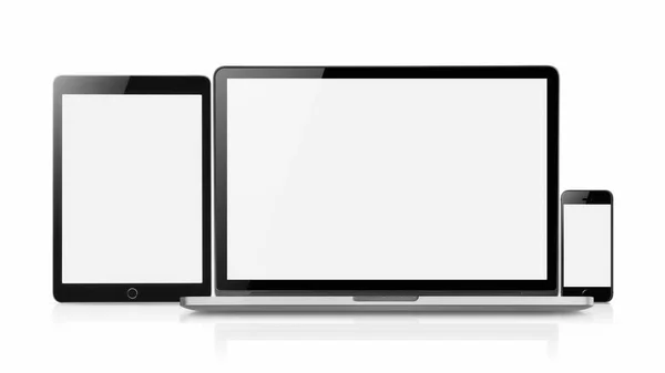 Laptop Smartphone Tablet Mockup Blank Screen Isolated White Background Concept — Stock Photo, Image