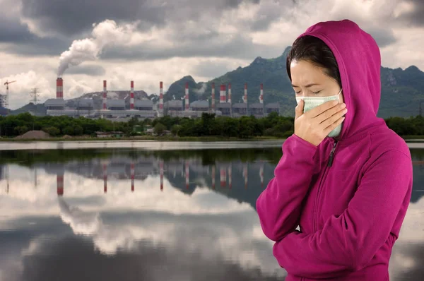 Woman Sneezing Woman Dressed Pink Winter Clothing Wearing Mask Face — Stock Photo, Image