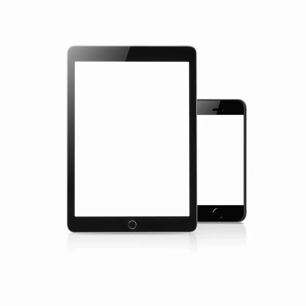 Tablet Smartphone Maqueta Con Pantallas Blanco Aislado Sobre Fondo Blanco —  Fotos de Stock