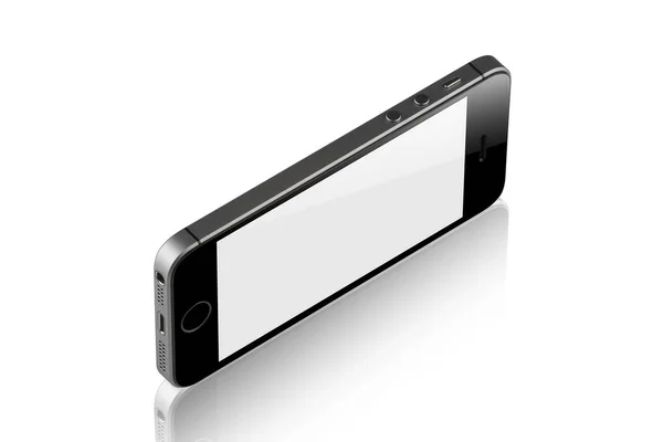 Fekete Mobil Elszigetelt Reflexió Fehér Háttér Fehér Üres Képernyő Megjelenítéséhez — Stock Fotó