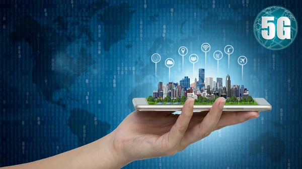 Rete Sistemi Wireless Internet Delle Cose Smart City Rete Comunicazione — Foto Stock