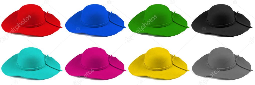 Elegant woman hats or Large summer straw hats isolated on white background.