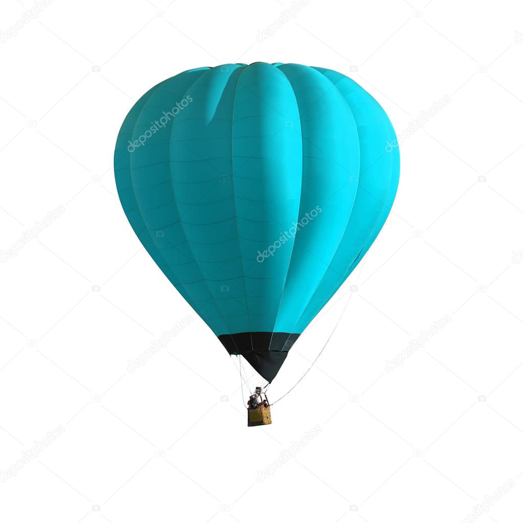 Blue Hot air balloon isolated on white background with clipping path.