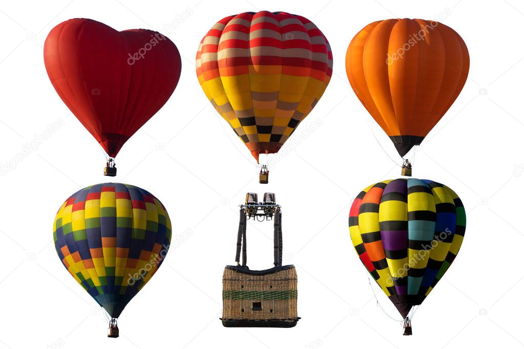 Beautiful Hot air balloons set, Balloon and basket isolated on white background.