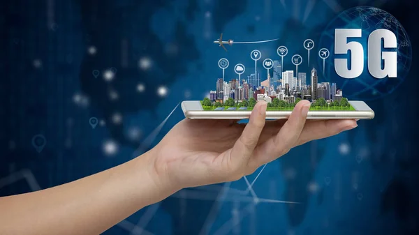 Rete Sistemi Wireless Internet Delle Cose Smart City Rete Comunicazione — Foto Stock