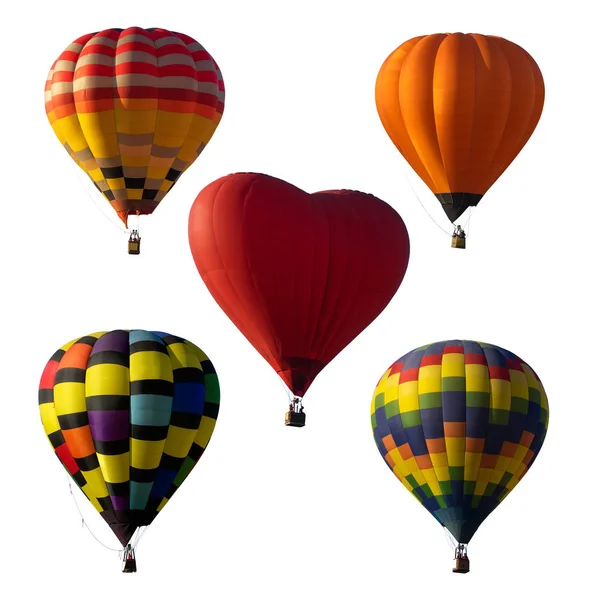 Vackra Varmluftsballonger Set Ballong Och Korg Isolerad Vit Bakgrund — Stockfoto