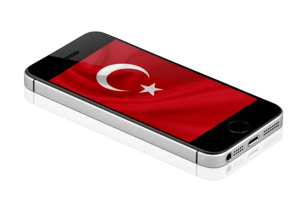 Czarny Telefonu Komórkowego Lub Smartfona Flagą Turcji Ekranie Telefonu Komórkowego — Zdjęcie stockowe