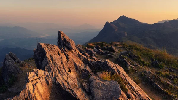 Panorama Mountain Landscape Sunset Doi Pha Tang Viewpoint Chiang Rai — Stock Photo, Image