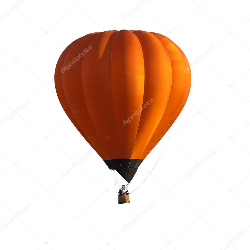 Orange Hot air balloon isolated on white background with clipping path.