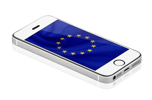 Cellulare Bianco Smartphone Con Bandiera Dell Unione Europea Sullo Schermo — Foto Stock