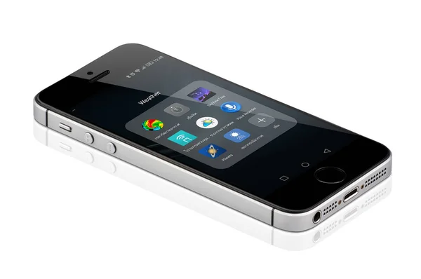 泰国南邦 2018年2月8日 Iphone 与黑屏的天气应用程序隔离在白色背景 在屏幕上显示应用程序的设备 Iphone 说明性社论 — 图库照片