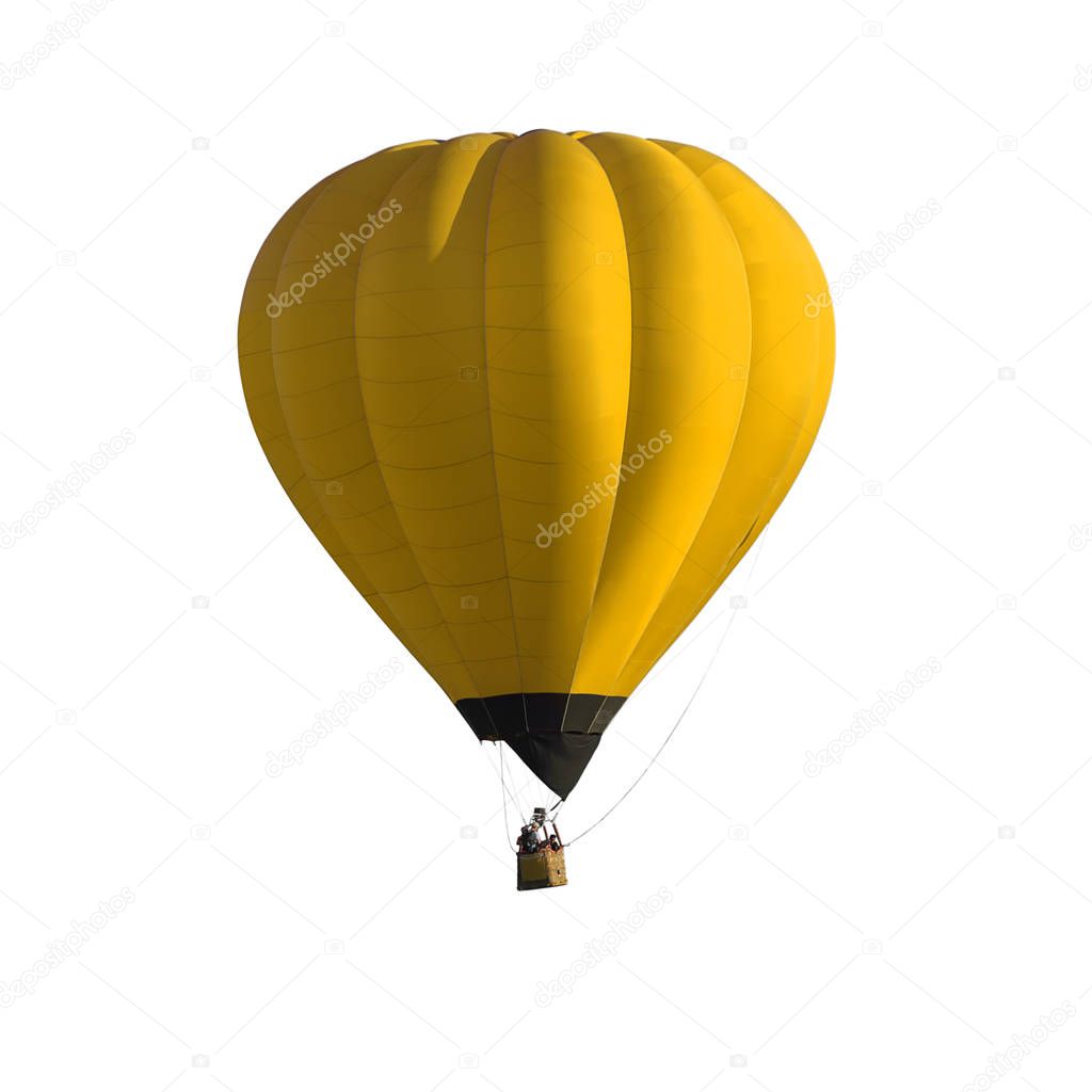 Yellow Hot air balloon isolated on white background with clipping path.